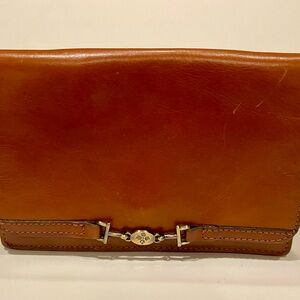 Patricia Nash Cognac Brown Leather Crossbody Wallet with Silver-Tone Hardware